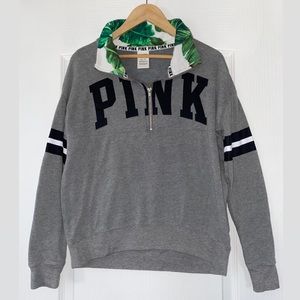 Victoria's Secret PINK High Neck Half Zip Fern Print Sweatshirt